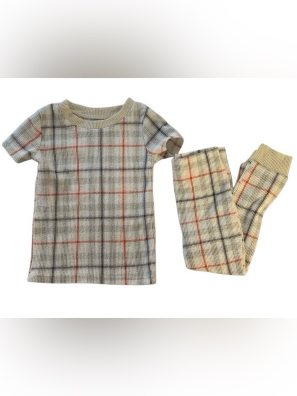 BearPaw Window Pane Plaid Waffle Knit Size 24 Months 2 PC Pajama Set Red Black